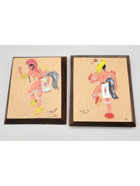 Native American Horse Tail Dancer Acrylic Paintings Set of 2 Artist Signed